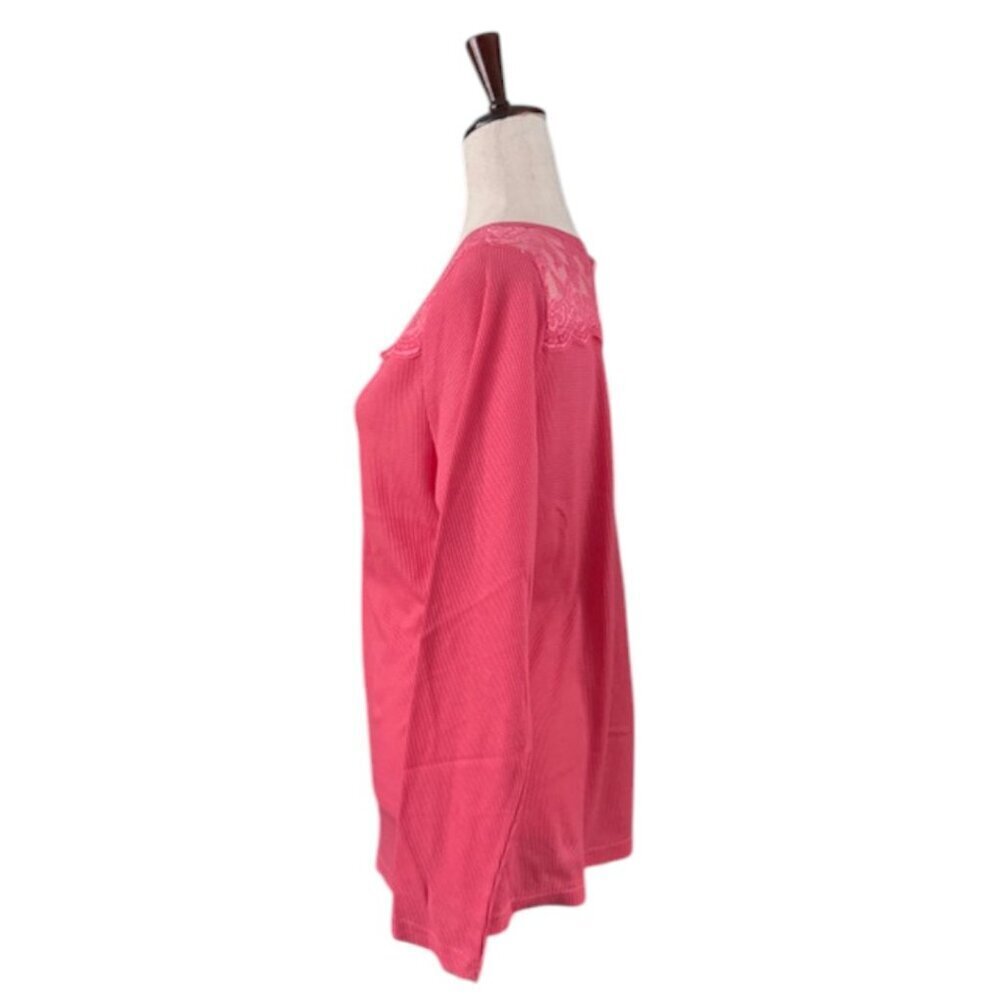 Colt Story Women's Long Sleeve V Neck Pink Buttons Lace Details T-Shirt PLUS 2XL - Picture 6 of 13